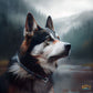 Painting of a gorgeous husky dog - bokeh moody foggy