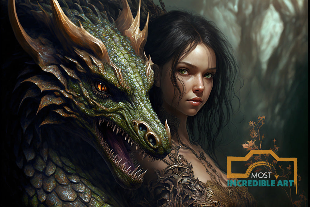 Bookriver Arts A Beautiful Dark Haired Girl And The Dragon