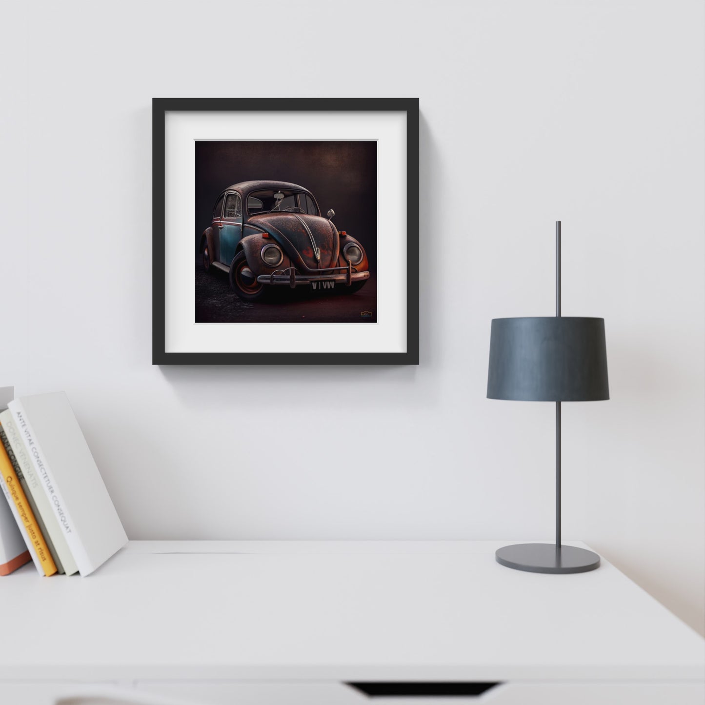 A hyper-realistic image of a vintage beetle