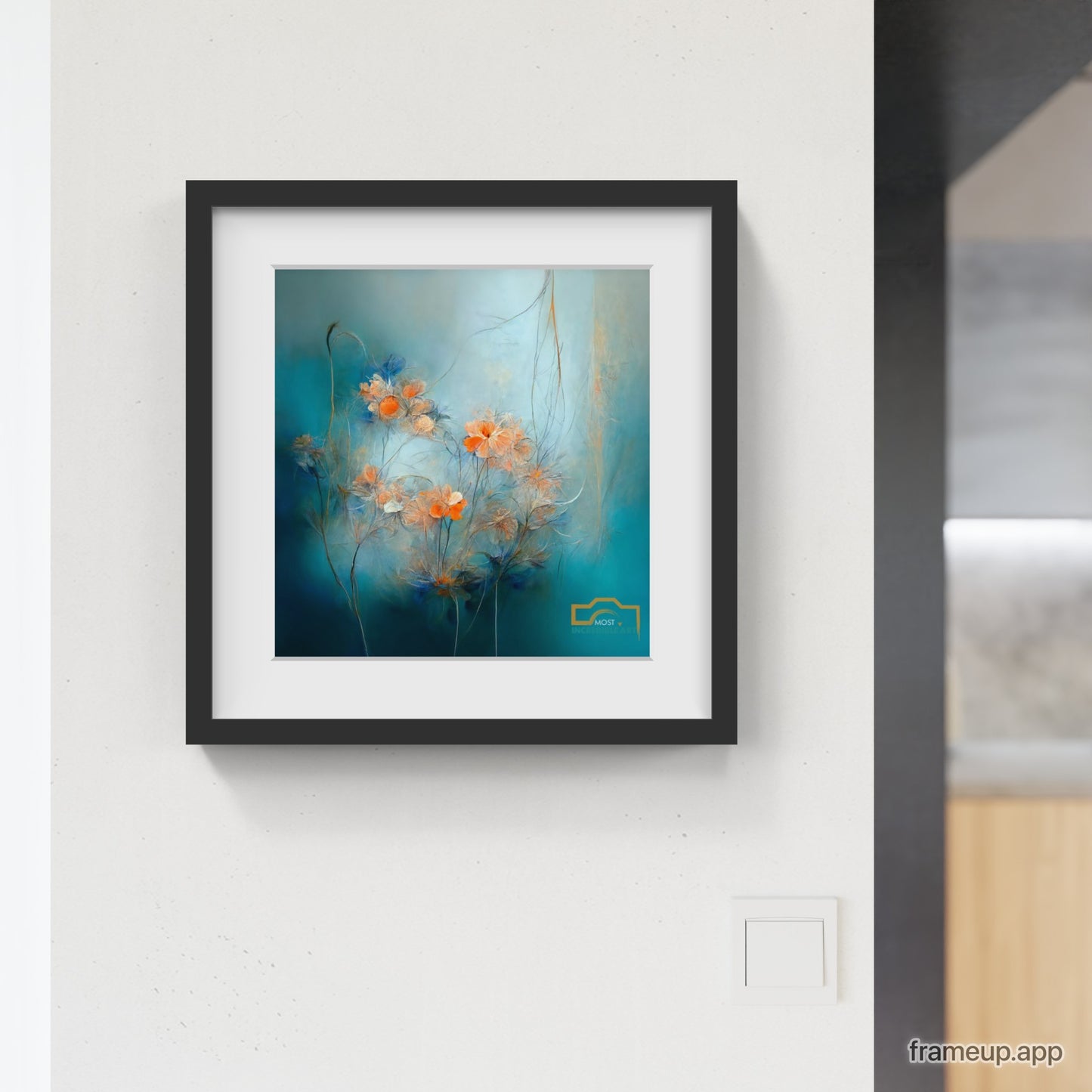 Abstract flowers orange flowers soft blue background | Wall Art