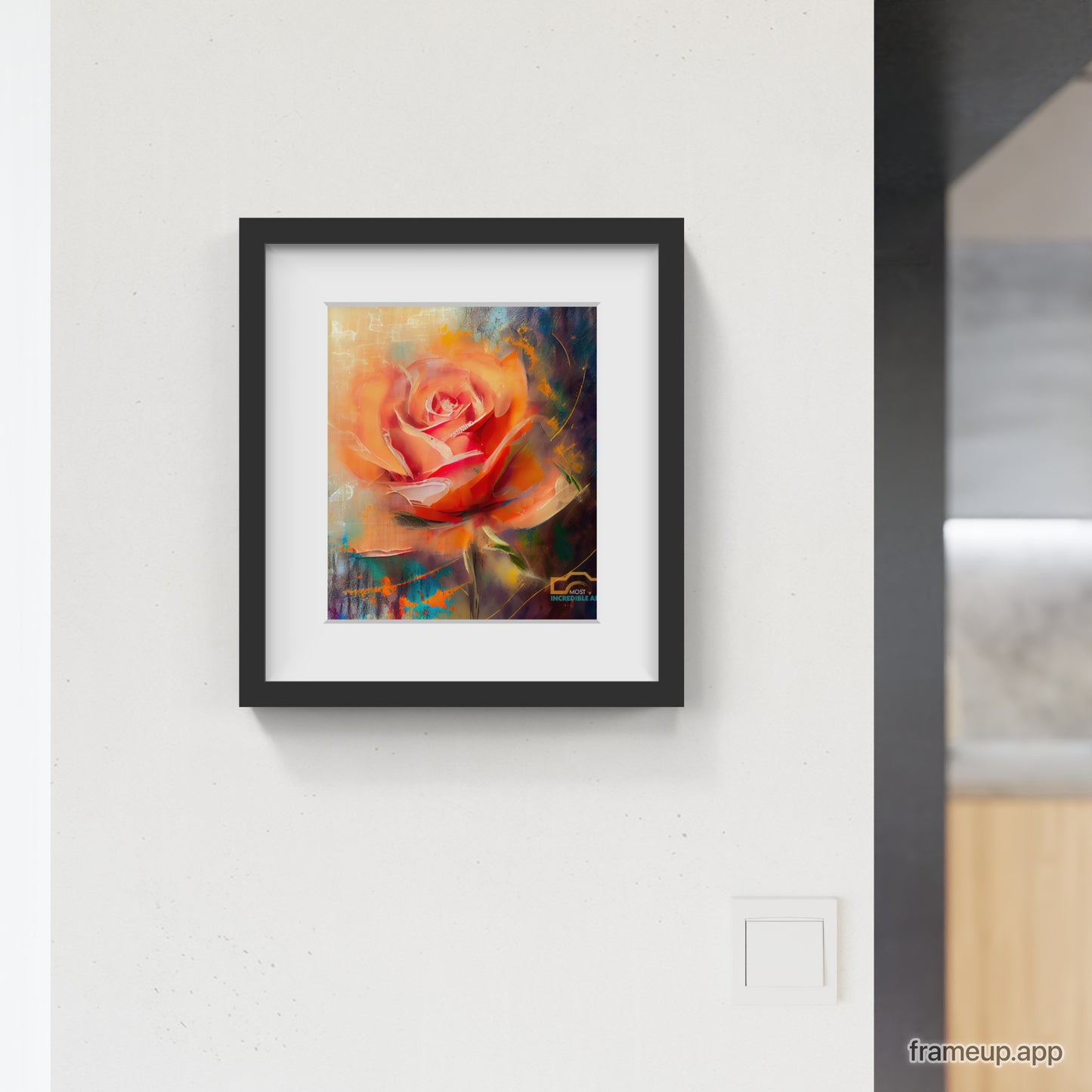 Abstract orange rose painting with strong brush strokes