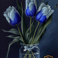 3 blue tulips, painterly style - wall art