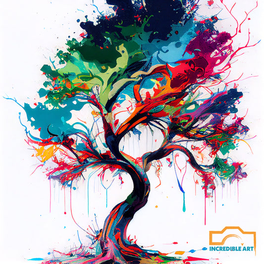 An aesthetically stunning tree painting, inspired by the iconic artwork of Jackson Pollock