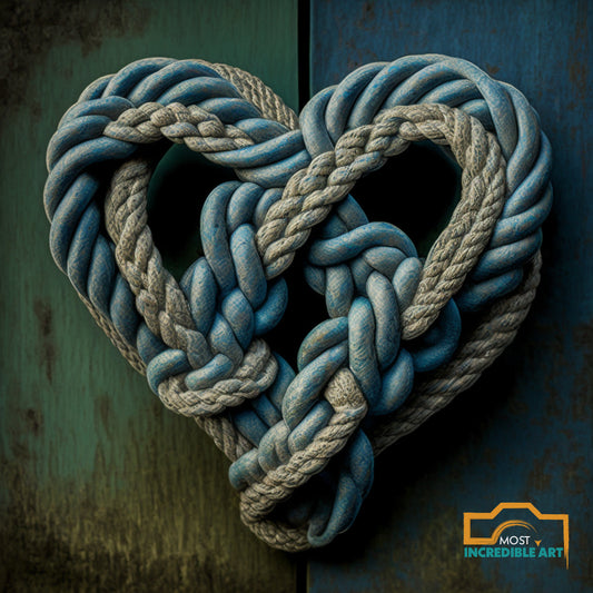 Blue Rope Clinch Knot Heart on Wood Planks Nautical Theme - Wall Art