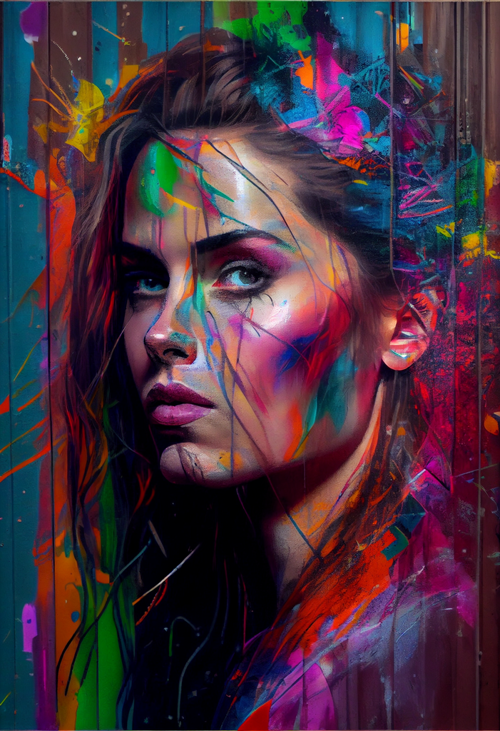 Amazing graffiti art of a beautiful woman with vibrant colors