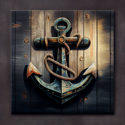 Blue Anchor on Wood Planks 2 - Nautical Theme Wall Art