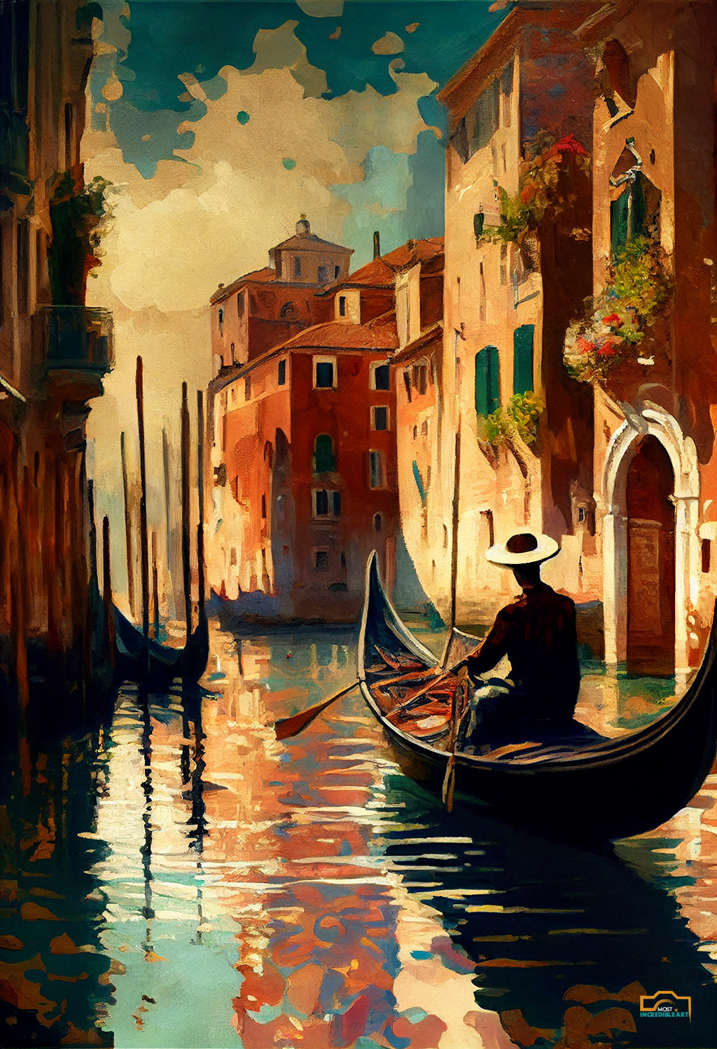 Abstract Oil painting of Venice at night