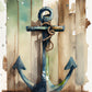 Watercolor Anchor on Wood Planks 2 - Nautical Theme Wall Art