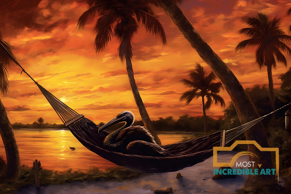A Majestic Pelican Reclining In A Hammock Savouring A  1