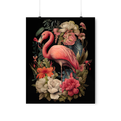 A graceful flamingo, depicted in intricate detail - Vintage Botanical Flamingo Poster