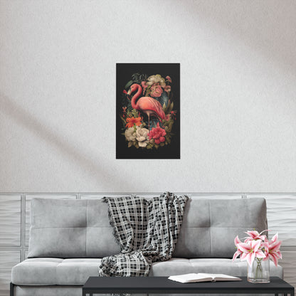 A graceful flamingo, depicted in intricate detail - Vintage Botanical Flamingo Poster