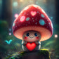 A super cute anthropomorphic mushroom holding a heart - Wall Art