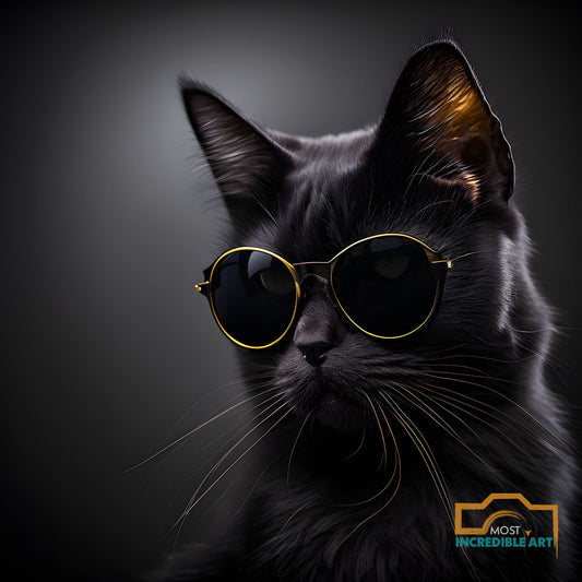 A black cat wearing black and gold detailed versace sunglasses - Digital Download