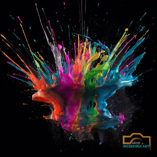 Abstract Paint Splash Neon Art on Black Background | Digital Download and Print