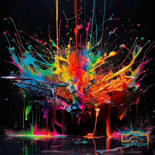 Abstract Paint Splash Neon Art on Black Background | Digital Download and Print