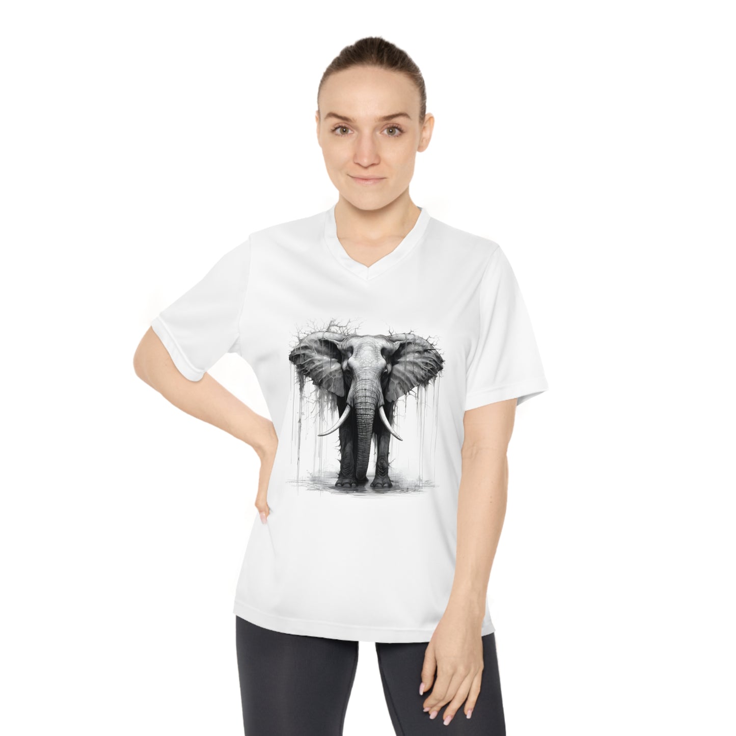 Women's Beautiful  Performance Elephant V-Neck T-Shirt :  Embrace the Grace and Beauty