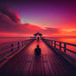 A lone person sitting on a pier and watching the sunset - Wall Art