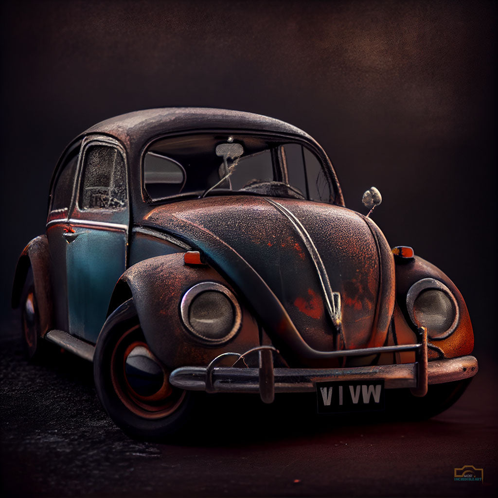 A hyper-realistic image of a vintage beetle