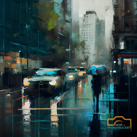 A rainy NYC with reflections abstract Jeremy Mann style