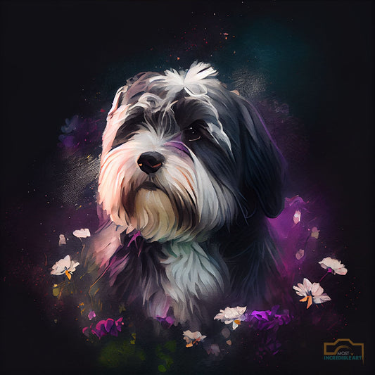 A beautiful watercolor painting of a havanese dog