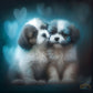 Beautiful watercolor painting of 2 puppies in love