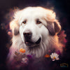 A watercolor painting of a gorgeous Great Pyrenees dog
