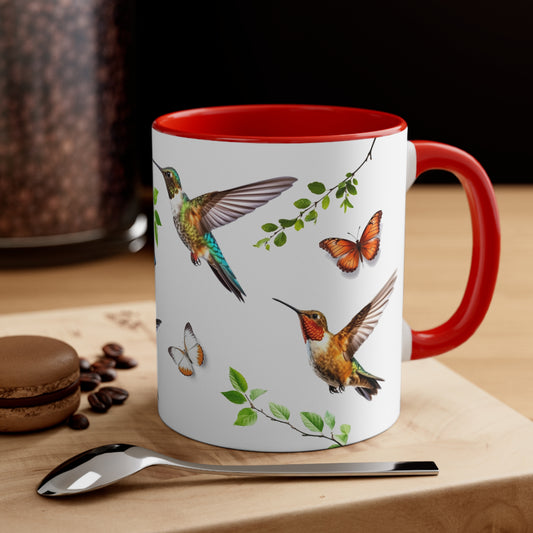 Hummingbirds and Butterflies 11oz Ceramic Coffee Mug in 5 Accent Colors