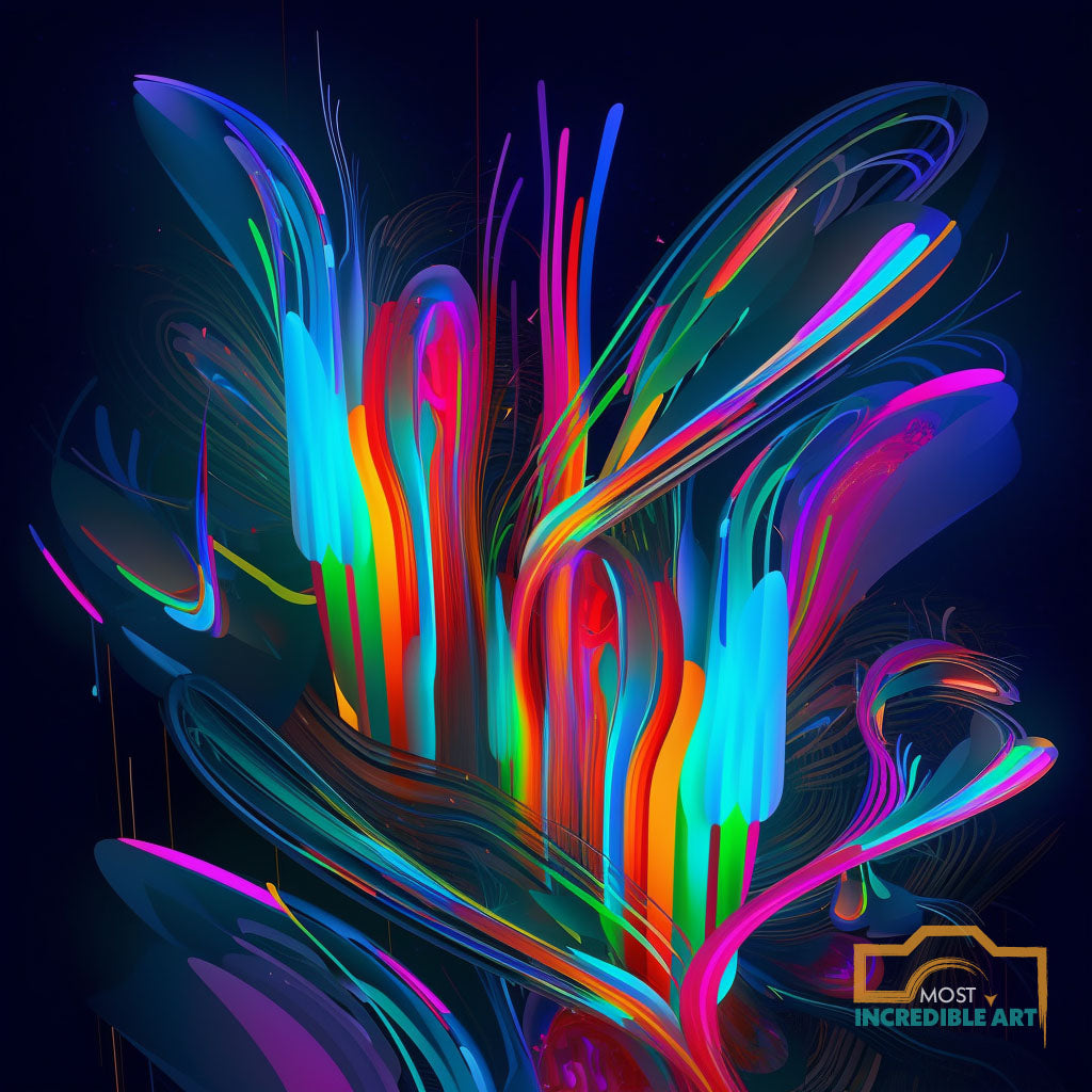 Groovy Neon Delight: Abstract Paint on Black | Digital & Print Awesomeness!