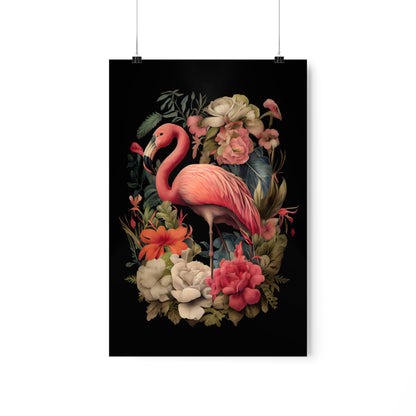 A graceful flamingo, depicted in intricate detail - Vintage Botanical Flamingo Poster