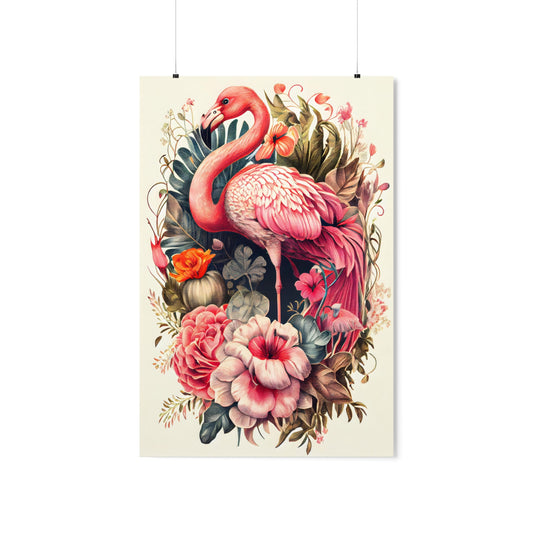 Vintage Botanical Flamingo Poster