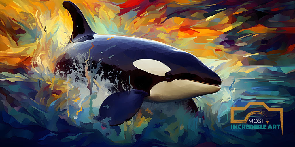 Beautiful Orca watercolor breaching water | Whale Art