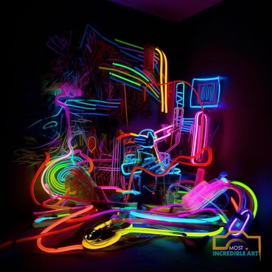 Abstract Paint Neon Art on Black Background | Digital Download and Print