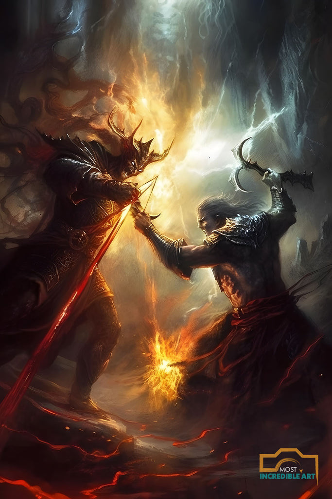 An epic battle between good and evil fire & brimstone V2 - Wall Art